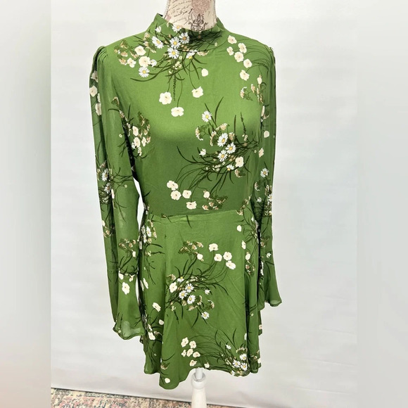 REFORMATION Lomita Green floral long sleeve open back PERSIS mini dress size 10. - Picture 10 of 16